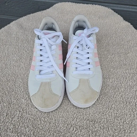Adidas VL Court Based Shoes Sneakers White With Pink Stripes Women's Sz 9.5 - Picture 6 of 15